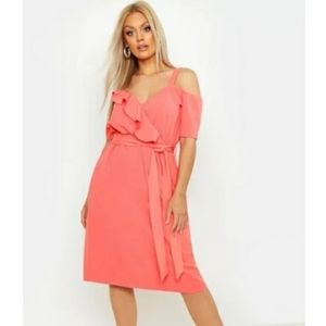Coral Ruffle Midi Dress